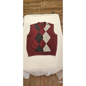 Pro Tour Mens Argyle Sweater Vest Burgundy Red Gray 100% Cotton V-Neck‎ Large